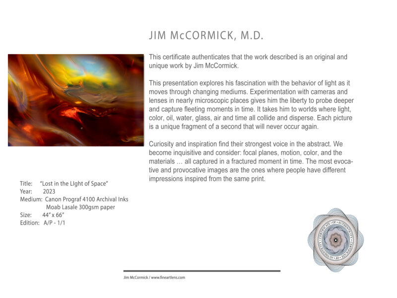 Lost in the Light of Space - Certificate of Authenticity